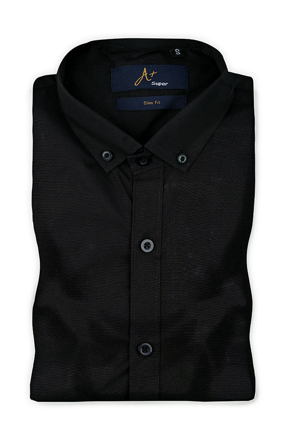 Plain Black Casual Shirt - Aruba+ Super  Smart Fit