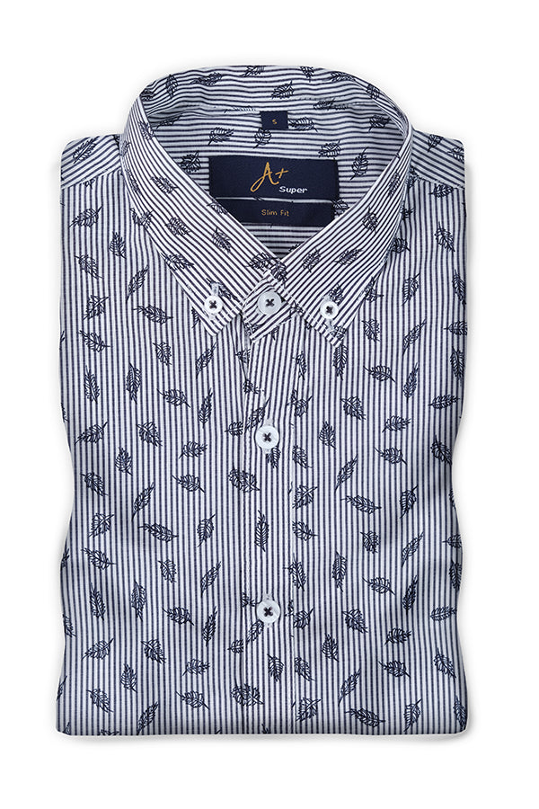 Black Leaf Pattern Casual Shirt - Aruba+ Super  Smart Fit