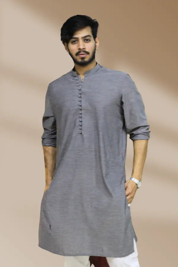 Grey Linen Kurta For Men's