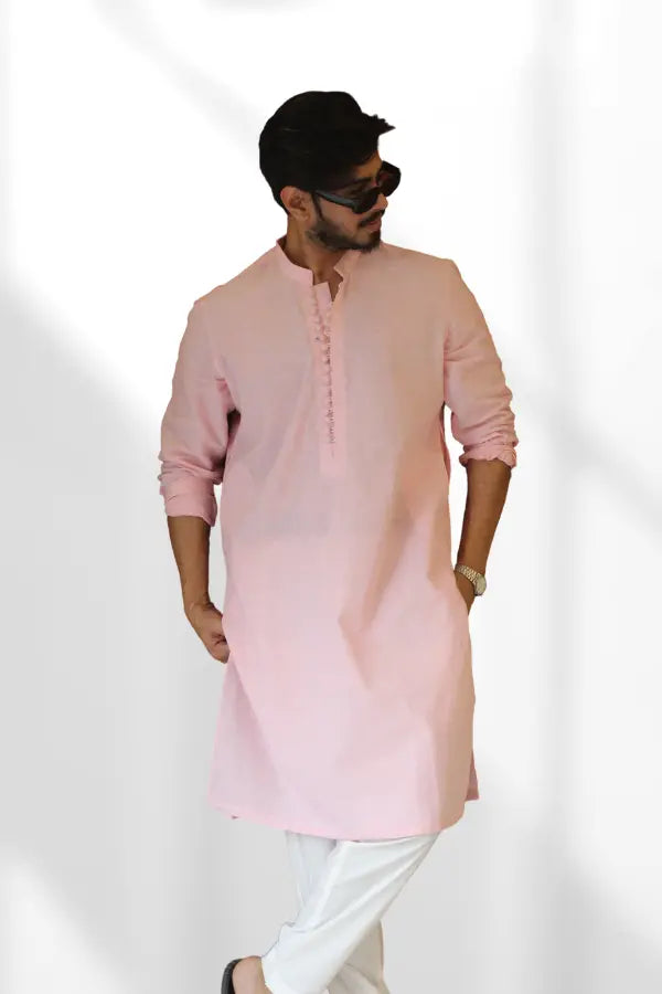 Baby Pink Linen Kurta For Men's