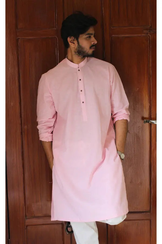 Baby Pink Linen Kurta For Men's