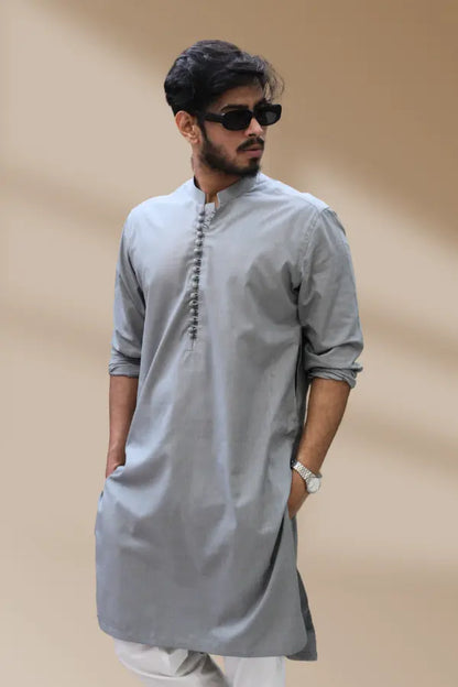 Light Grey Linen Kurta For Men's