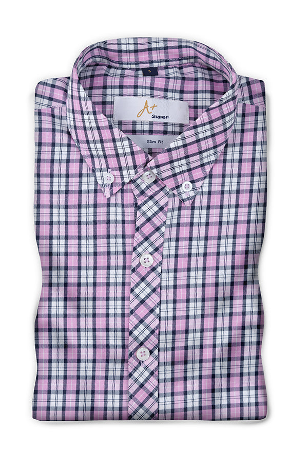 Light Purple Plaids Casual Shirt - Aruba+ Super  Smart Fit
