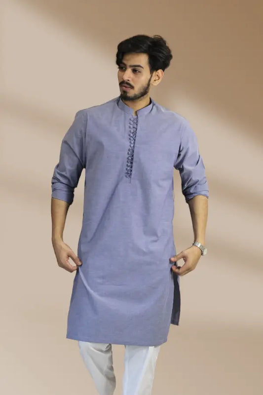 Light Blue Linen Kurta For Men's