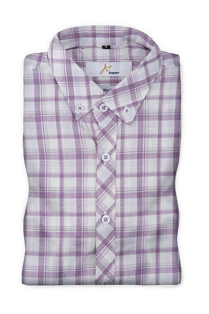 Lavendar Purple Plaid Casual Shirt - Aruba+ Super  Smart Fit