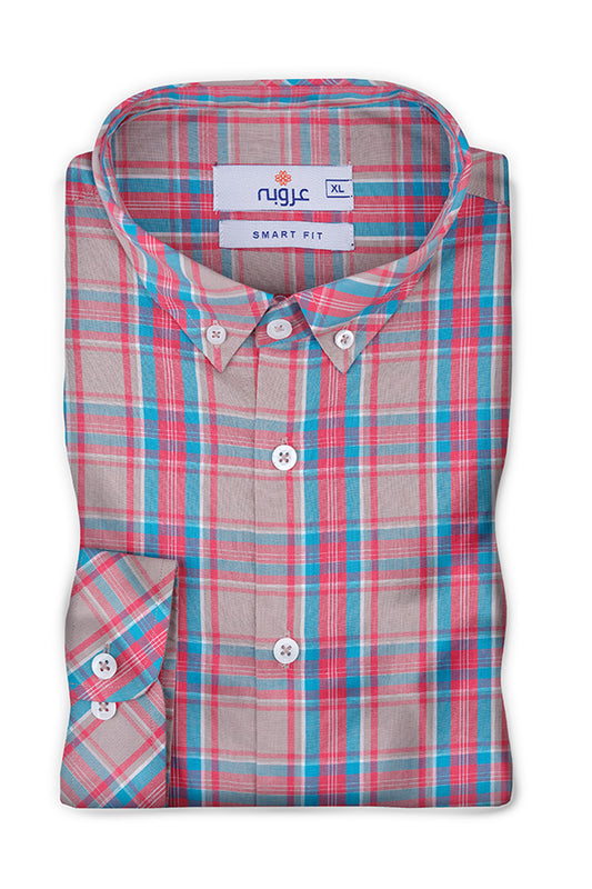 Red Brown & Blue Checkered Casual Shirt | Super Fitted