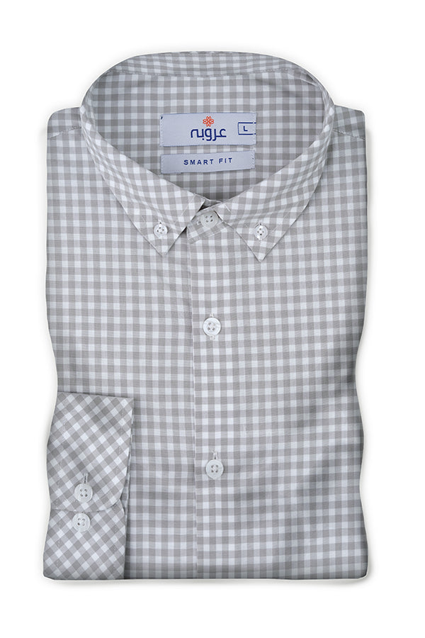 Grey & White Gingham Casual Shirt | Super Fitted