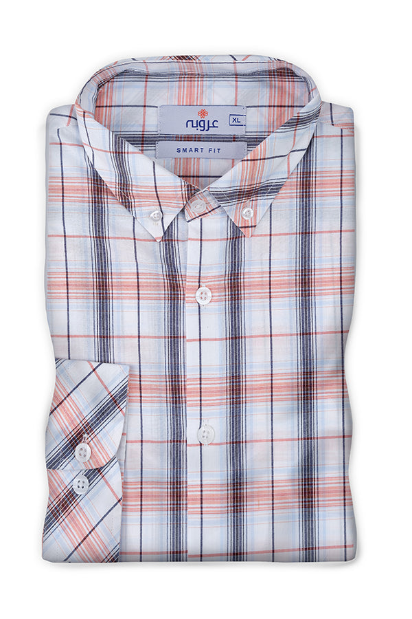 Orange and Navy Checkered Men's Shirt