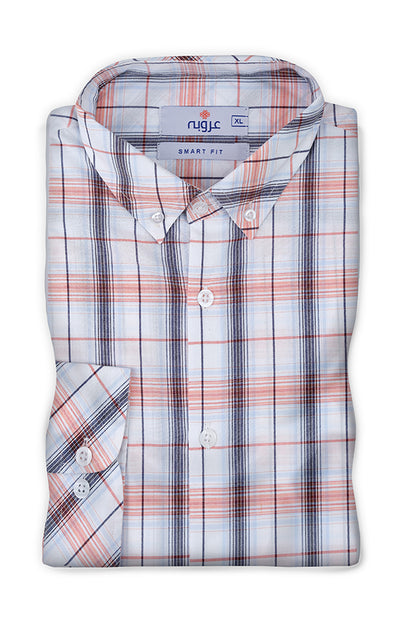 Orange and Navy Checkered Men's Shirt