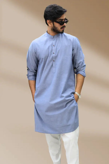 Light Blue Linen Kurta For Men's