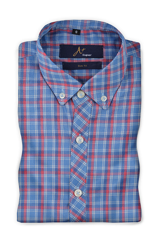 Blue Red Plaid Casual Shirt - Aruba+ Super  Smart Fit