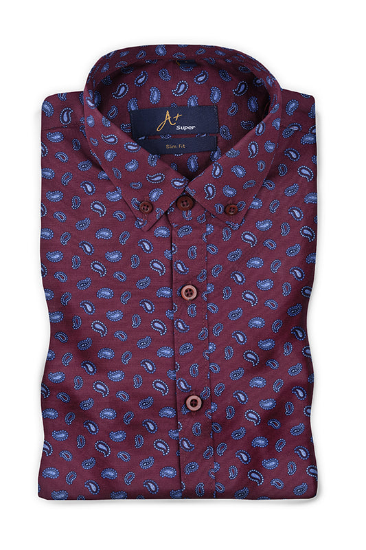 Leaf Pattern Maroon Casual Shirt - Aruba+ Super  Smart Fit