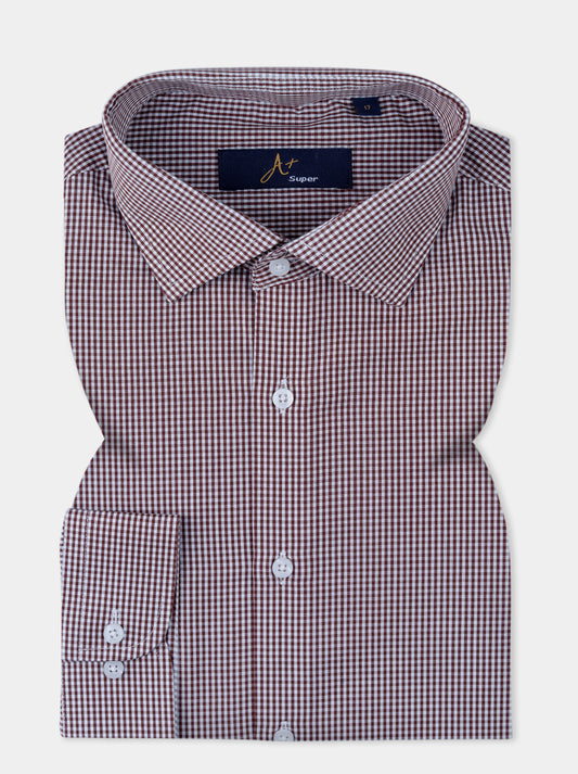 Brown and White Gingham Formal Shirt Smart Fit