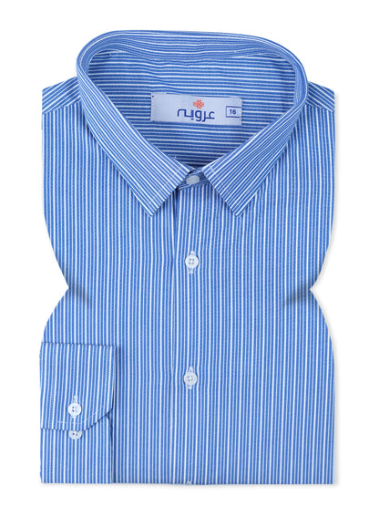 Blue with White Hairline Stripe Dress Shirt  Smart Fit