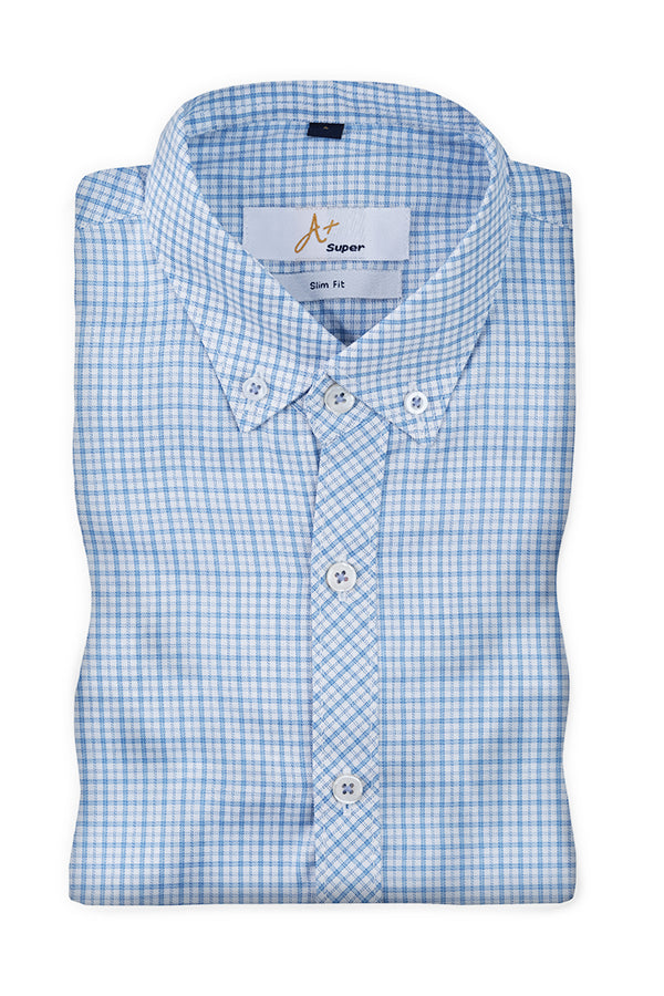 Blue White Tattersall Checks Casual Shirt - Aruba+ Super  Smart Fit
