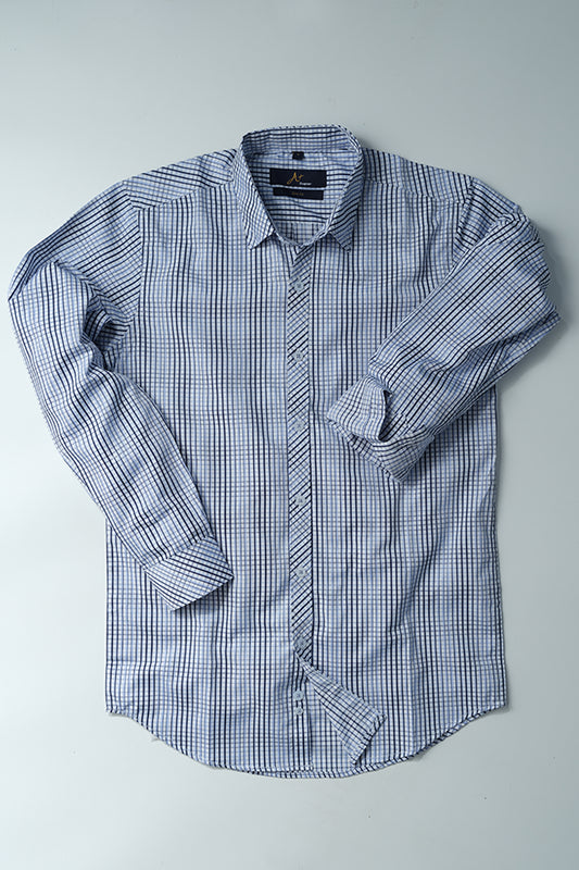 Light Blue with Navy Stripes Casual Shirt - Aruba+ Super  Smart Fit