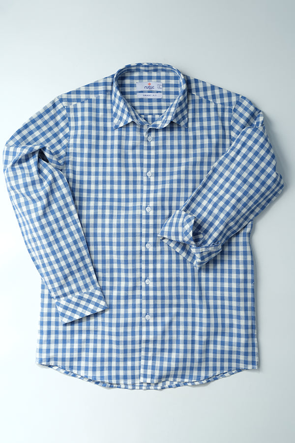 White and Blue Checkered Men's Shirt - Smart fit