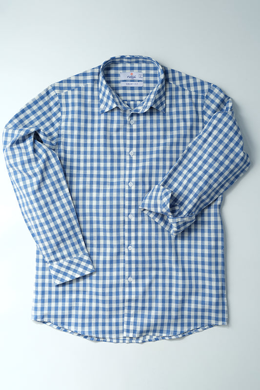 White and Blue Checkered Men's Shirt - Smart fit