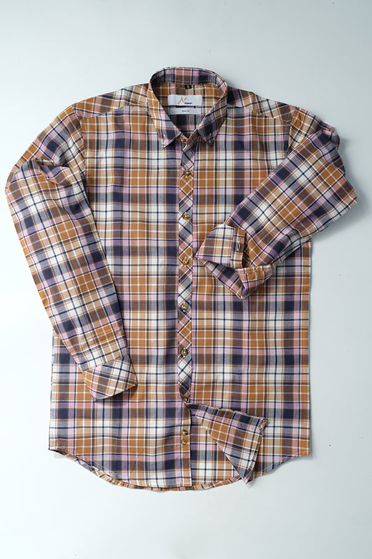 Brown Light Pink Plaids Casual Shirt - Aruba+ Super  Smart Fit