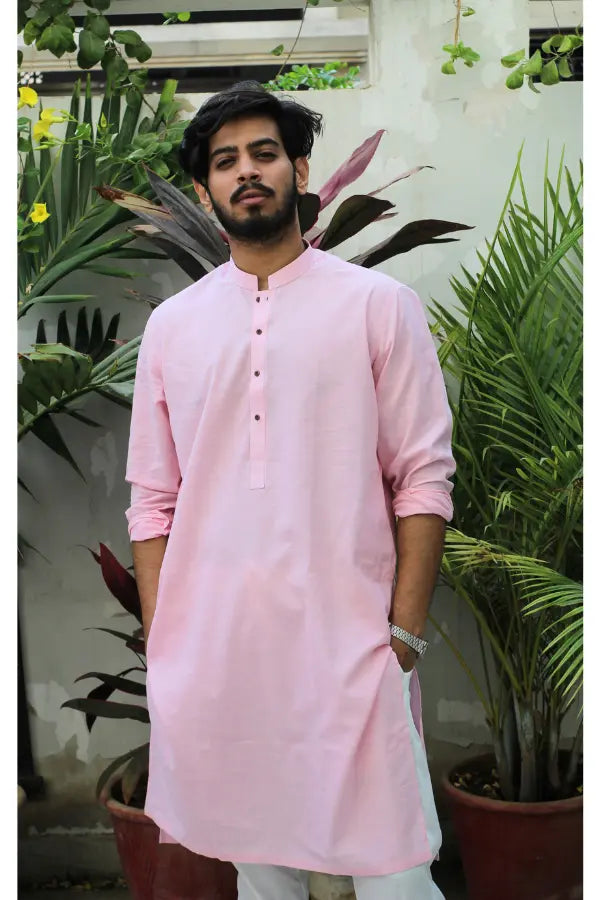 Baby Pink Linen Kurta For Men's