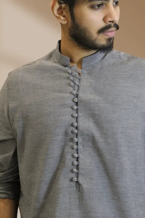 Grey Linen Kurta For Men's