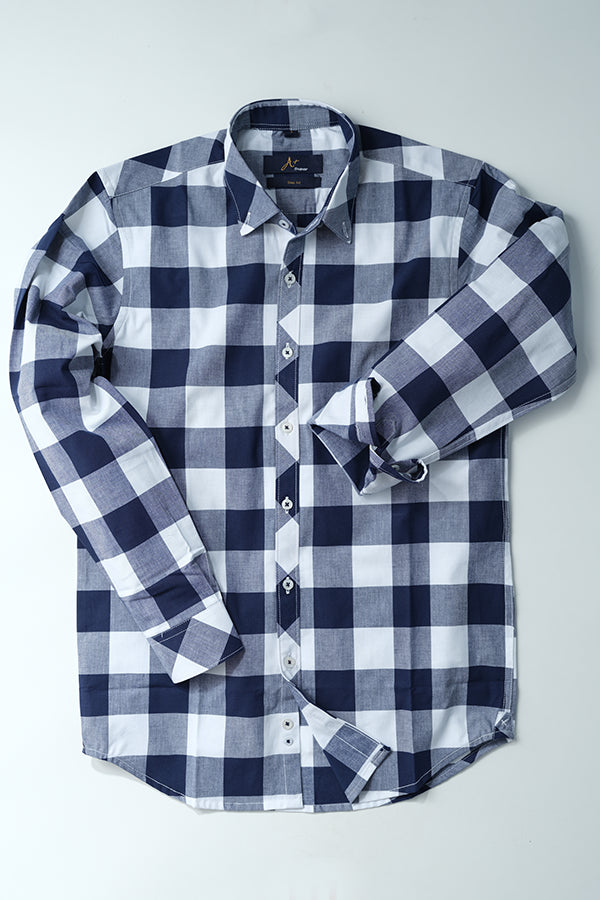 Dark Blue White Wide Checks Casual Shirt - Aruba+ Super  Smart Fit