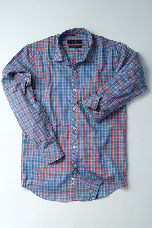 Blue Red Plaid Casual Shirt - Aruba+ Super  Smart Fit