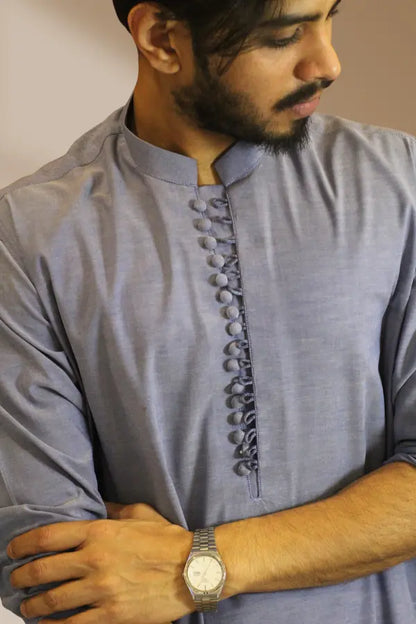 Light Blue Linen Kurta For Men's