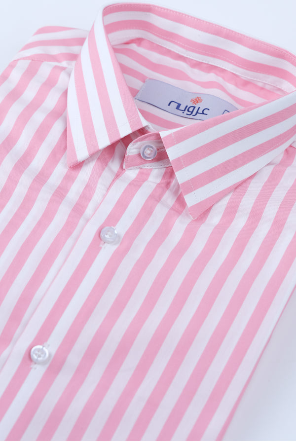 Pink & White Bengal Stripe Formal Shirt  Smart Fit