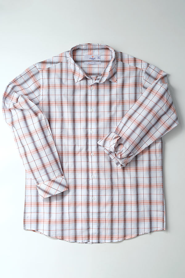 Orange and Navy Checkered Men's Shirt