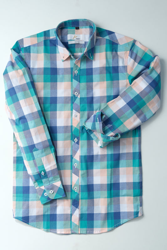 Blue & Aqua Marine Casual Check Shirt - Aruba+ Super  Smart Fit