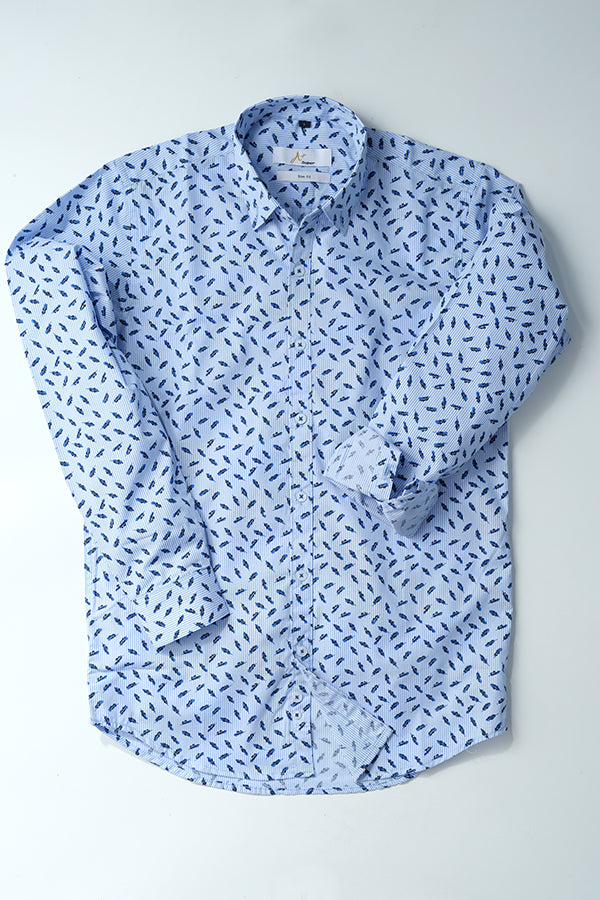 Blue Leaf Pattern Casual Shirt - Aruba+ Super  Smart Fit