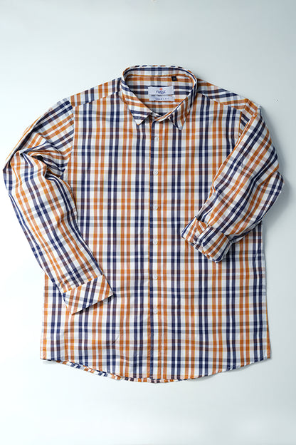 Men's navy blue orange and white checkered smart fit shirt by Aruba Fashion