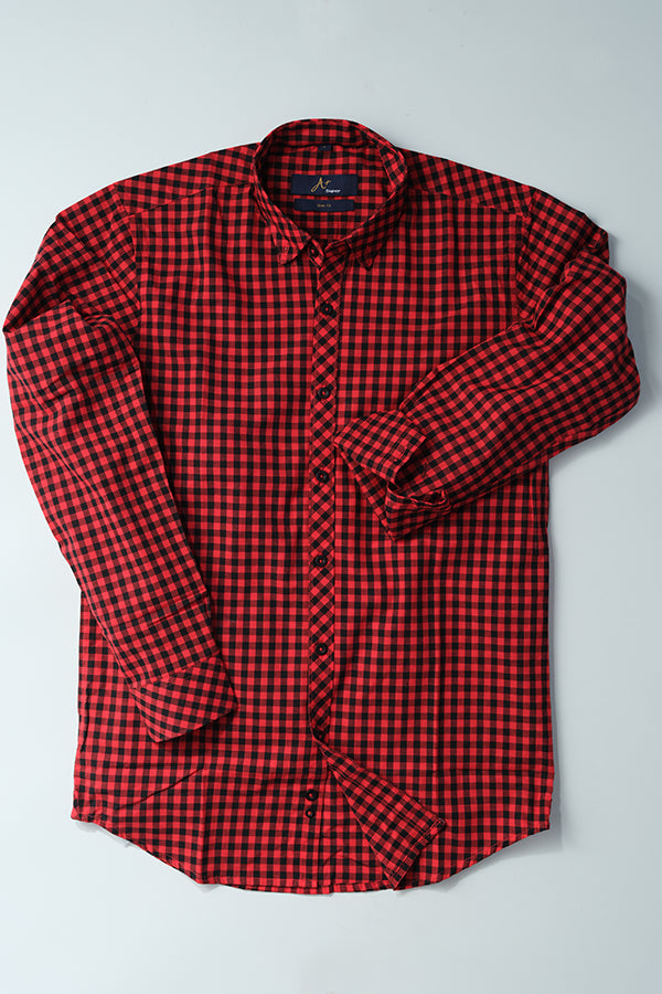 Gingham Red Black Check Casual Shirt - Aruba+ Super  Smart Fit