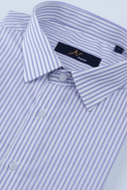 White with Purple Stripes Formal Shirt  Smart Fit