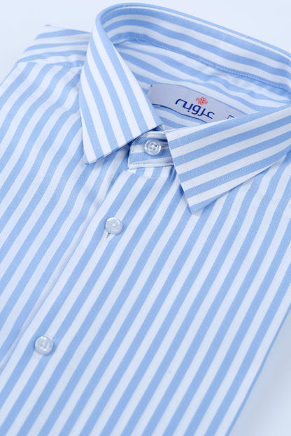 White & Blue Bengal Stripe Formal Shirt  Smart Fit