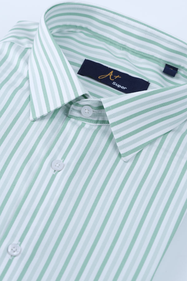 Green White Pinstripes Formal Shirt Smart Fit