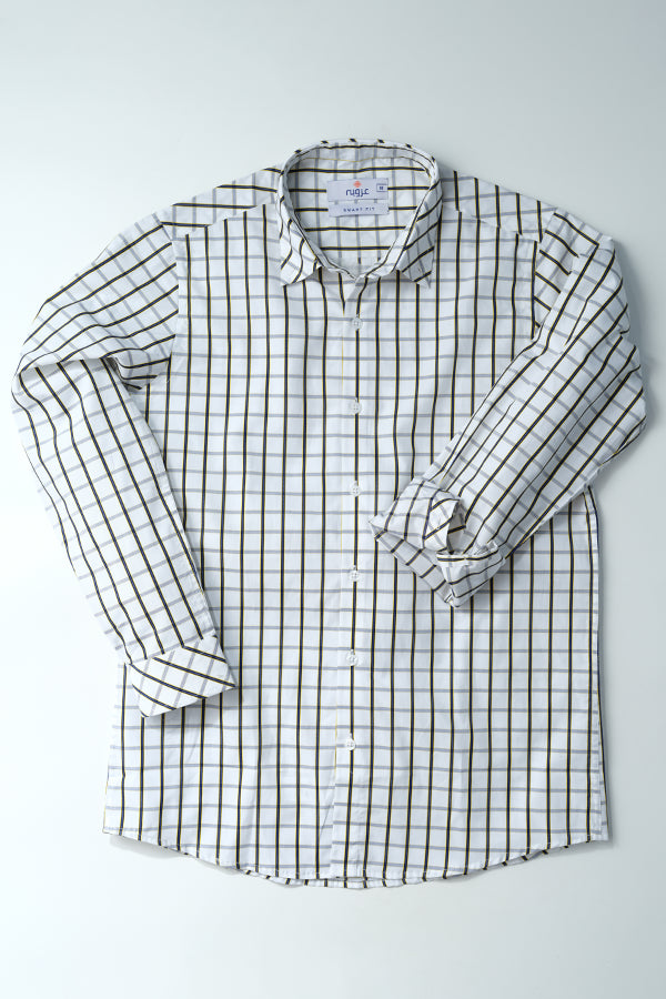 White & Black Broad Checkered Casual Shirt | Super Fitted