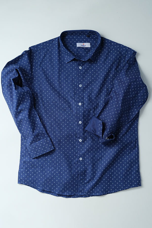 Navy Blue Printed Casual Shirt | Aruba Fashion  Smart Fit