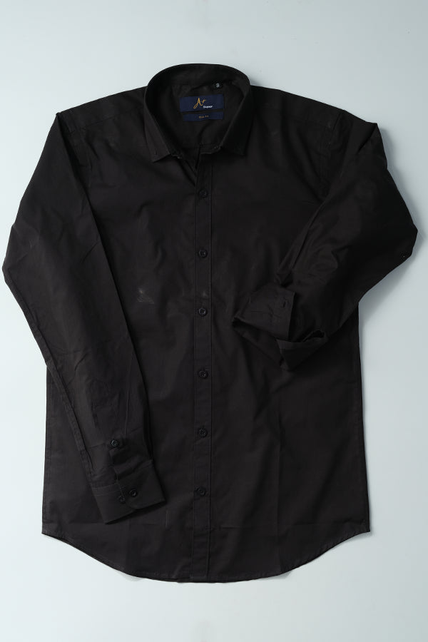 Plain Black Casual Shirt - Aruba+ Super  Smart Fit