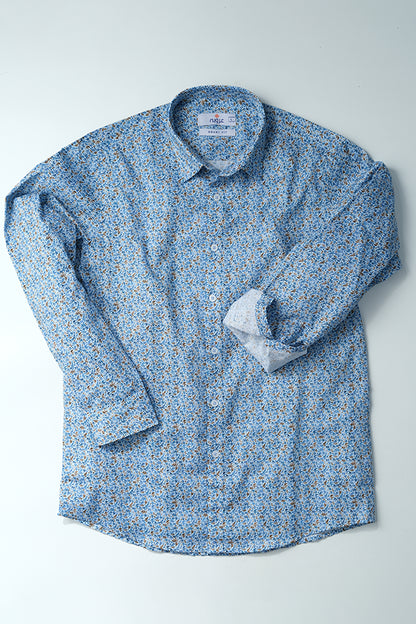 Blue Leaf Printed Pattern Casual Shirt - Aruba+ Super Smart Fit