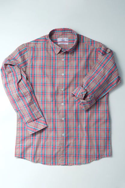 Red Brown & Blue Checkered Casual Shirt | Super Fitted