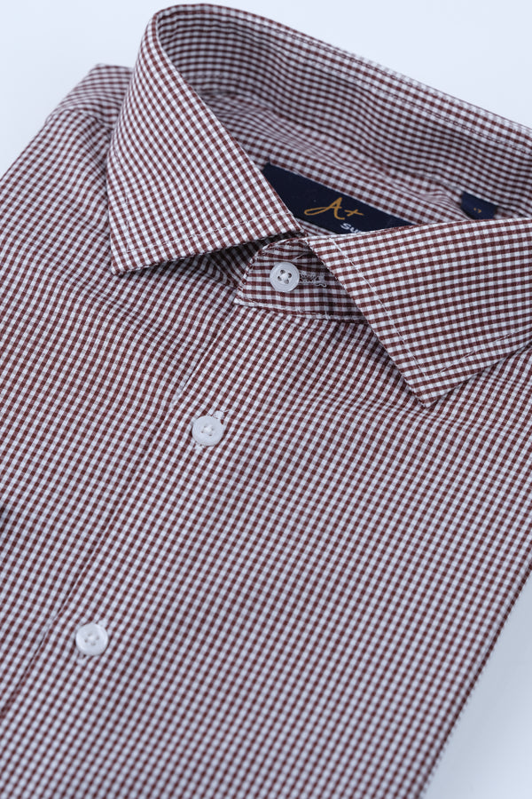 Brown and White Gingham Formal Shirt Smart Fit