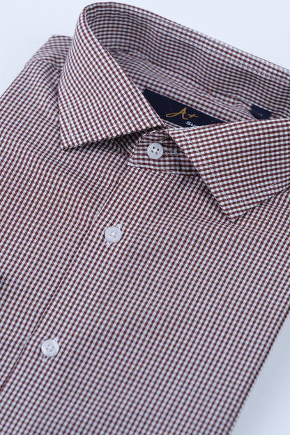 Brown and White Gingham Formal Shirt Smart Fit