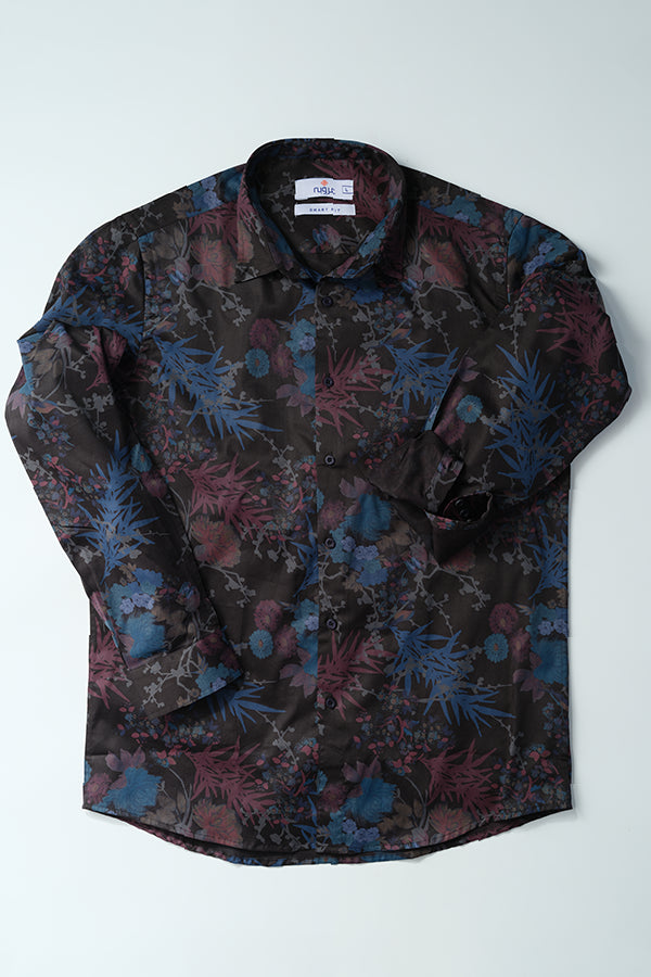 Black Floral Printed Casual Shirt | Super Fitted