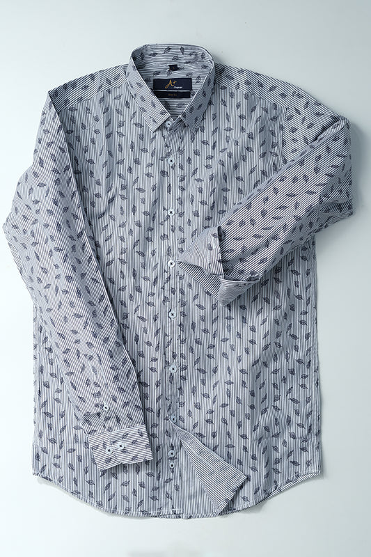 Black Leaf Pattern Casual Shirt - Aruba+ Super  Smart Fit