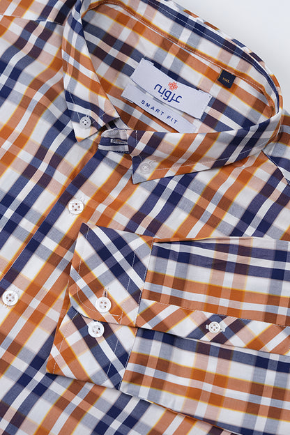 Men's Navy Blue & Orange Check Shirt