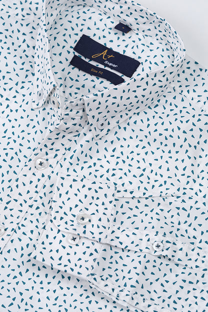 White Dotted Printed Casual Shirt - Aruba+ Super  Smart Fit