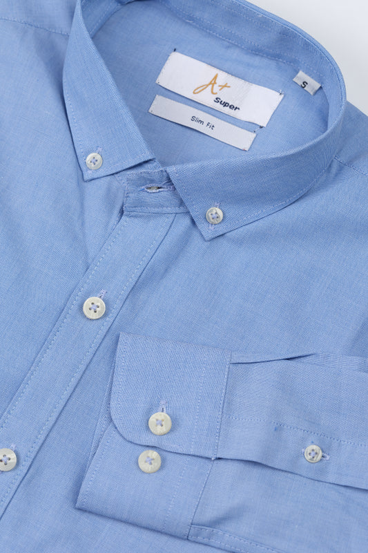 Plain Blue Casual Shirt - Aruba+ Super  Smart Fit Aruba Fashion Wear