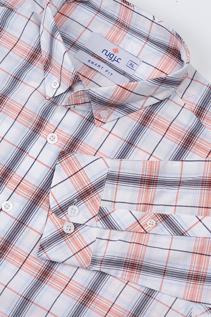 Orange and Navy Checkered Men's Shirt